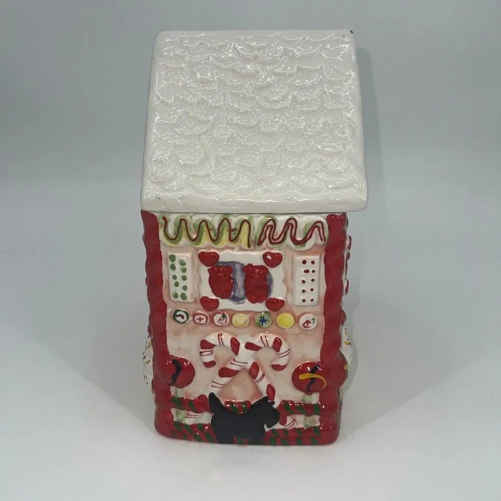 Vintage Candy Gingerbread House Ceramic Cookie Jar Canes‎ Peppermint Christmas